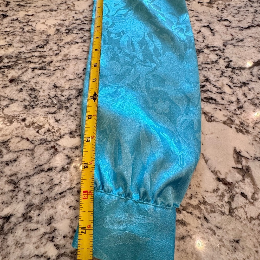 Vintage Teal Jacquard High Neck Satin Blouse Small - Picture 9 of 11